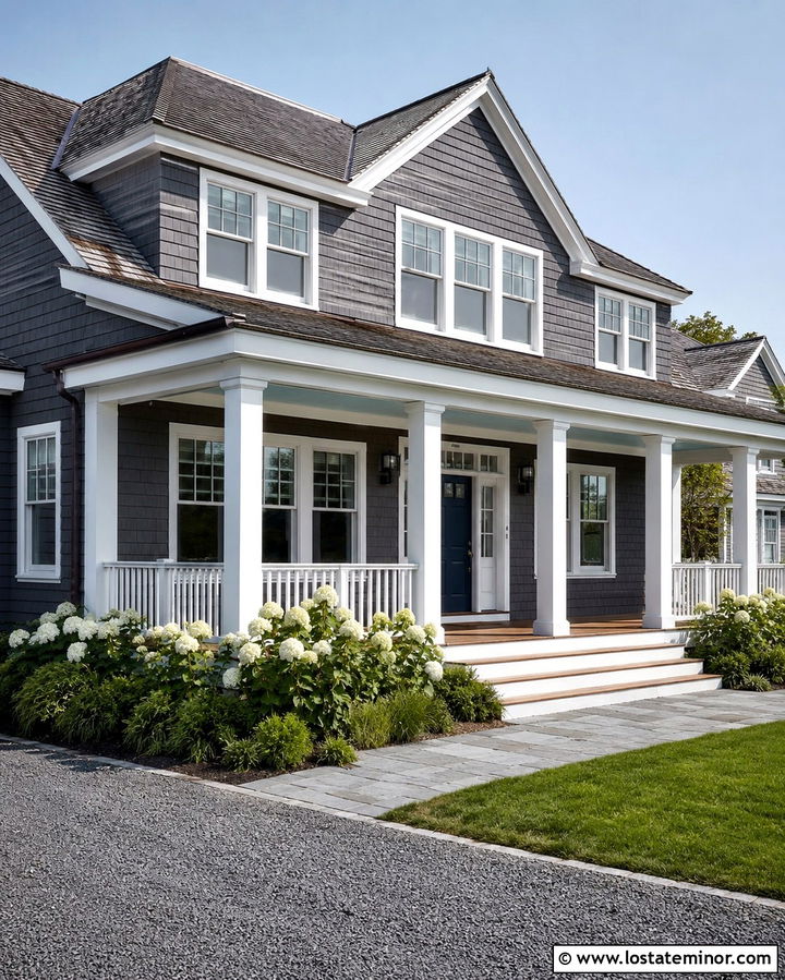 Slate Grey House With Soft Blue Grey Porch Ceiling - 30 Slate Grey House Design With Porch Ceiling Ideas