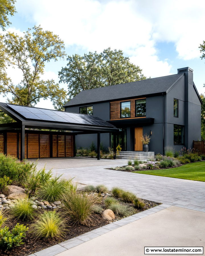 Slate Grey House With Solar Carport - 30 Slate Grey House Design With Carport Ideas
