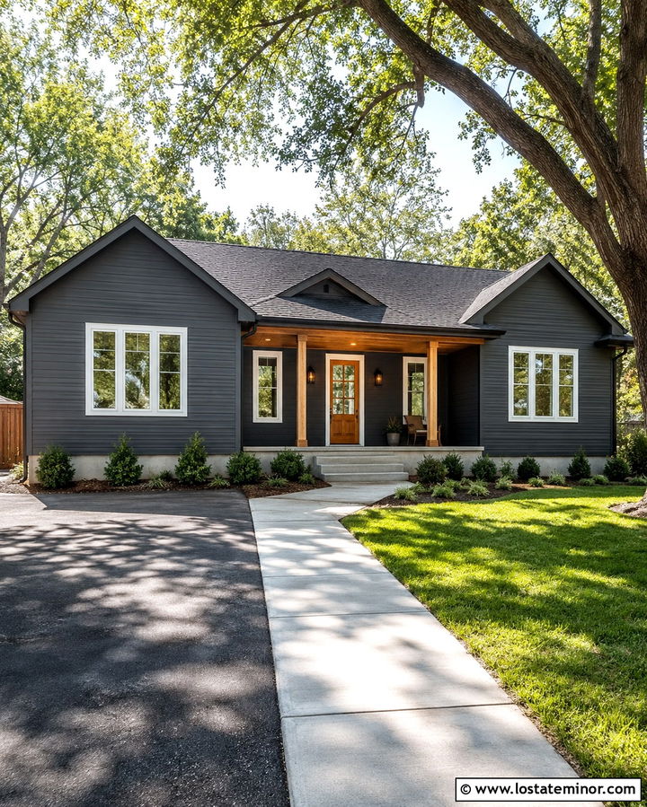 Slate Grey House With Stained Pine Porch Ceiling - 30 Slate Grey House Design With Porch Ceiling Ideas