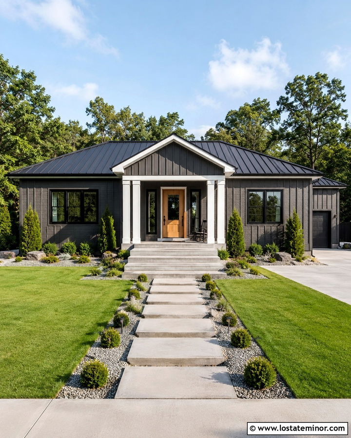 Slate Grey House With Standing Seam Portico - 30 Slate Grey House Design With Portico Ideas