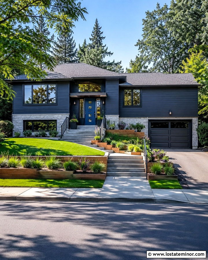 Slate Grey House With Steel Blue Front Door - 30 Slate Grey House Design With Entry Door Ideas