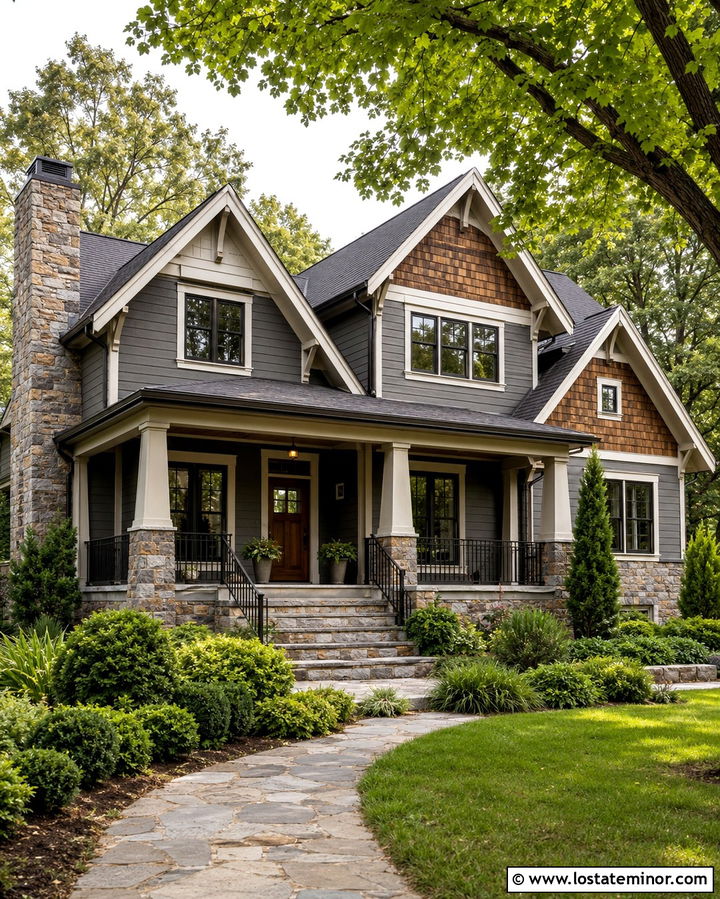 Slate Grey House With Stone And Cedar Shakes - 30 Slate Grey House Design With Cedar Shake Ideas