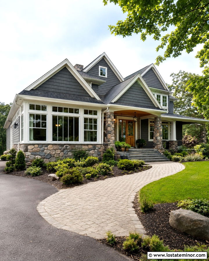 Slate Grey House With Stone Base Sunroom - 30 Slate Grey House Design With Sunroom Ideas