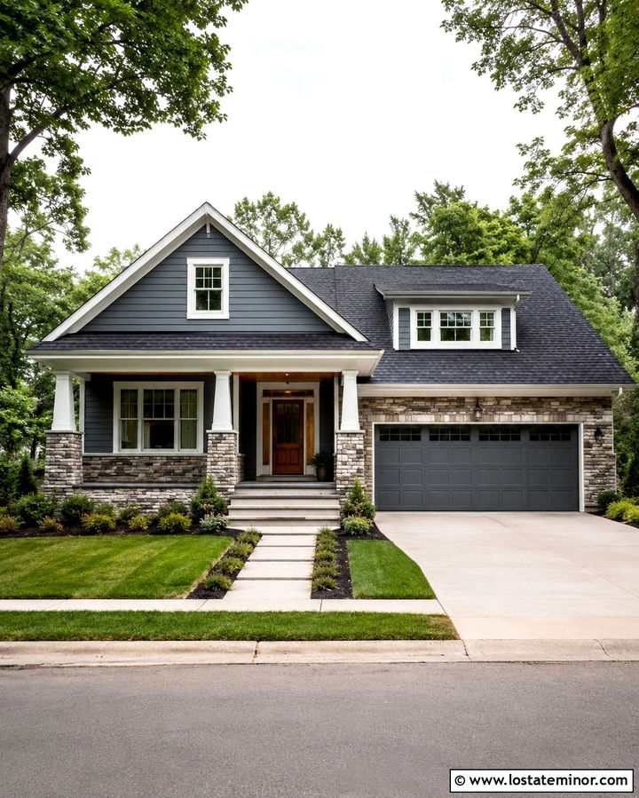 Slate Grey House With Stone Porch Wainscoting - 30 Slate Grey House Design With Wainscoting Ideas