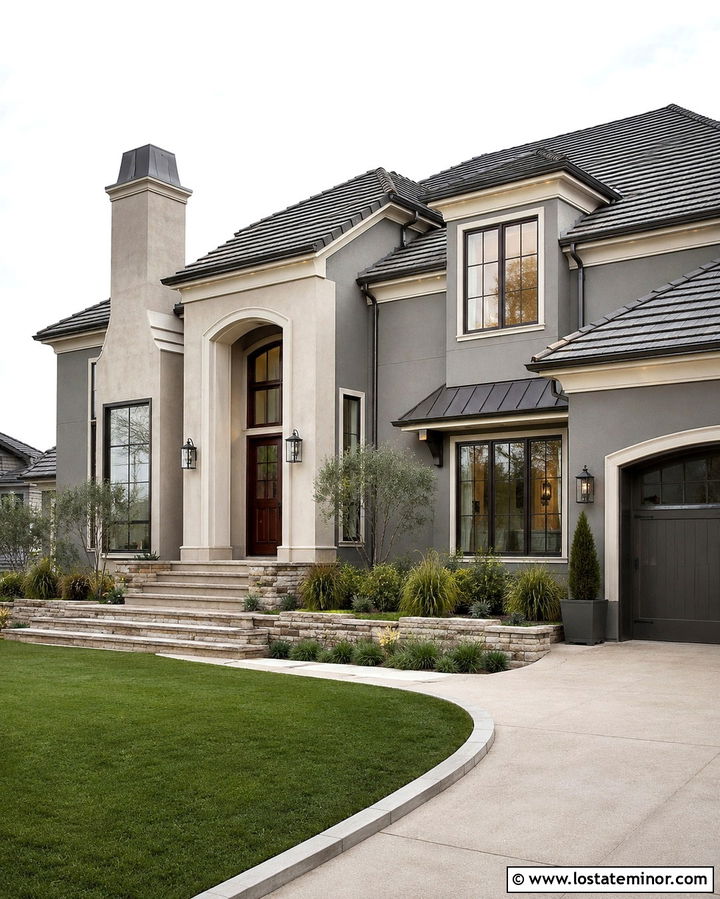 Slate Grey House With Stucco Chimney - 30 Slate Grey House Design With Chimney Ideas