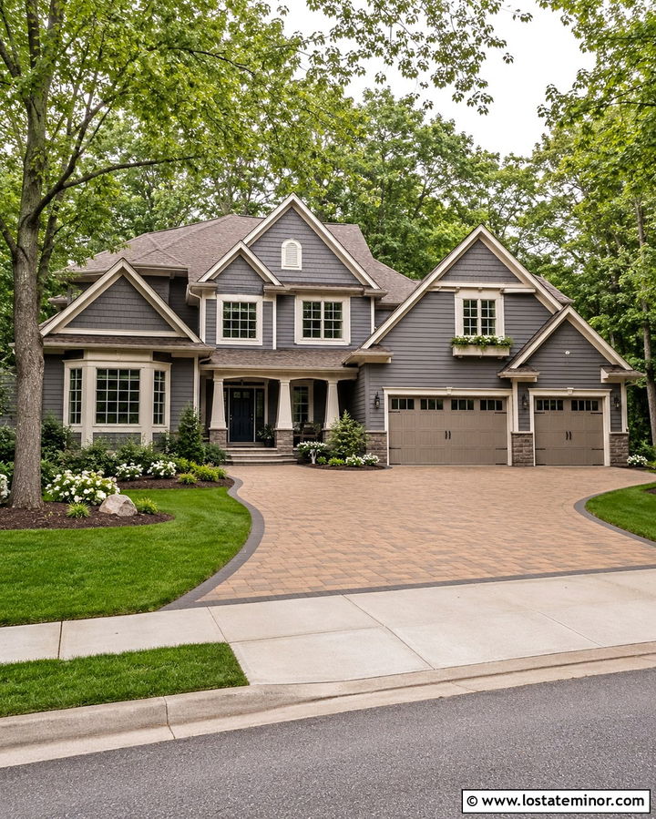 Slate Grey House With Tan Paver Driveway - 30 Slate Grey House Design With Driveway Ideas