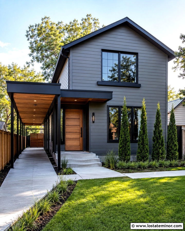 Slate Grey House With Tandem Carport - 30 Slate Grey House Design With Carport Ideas