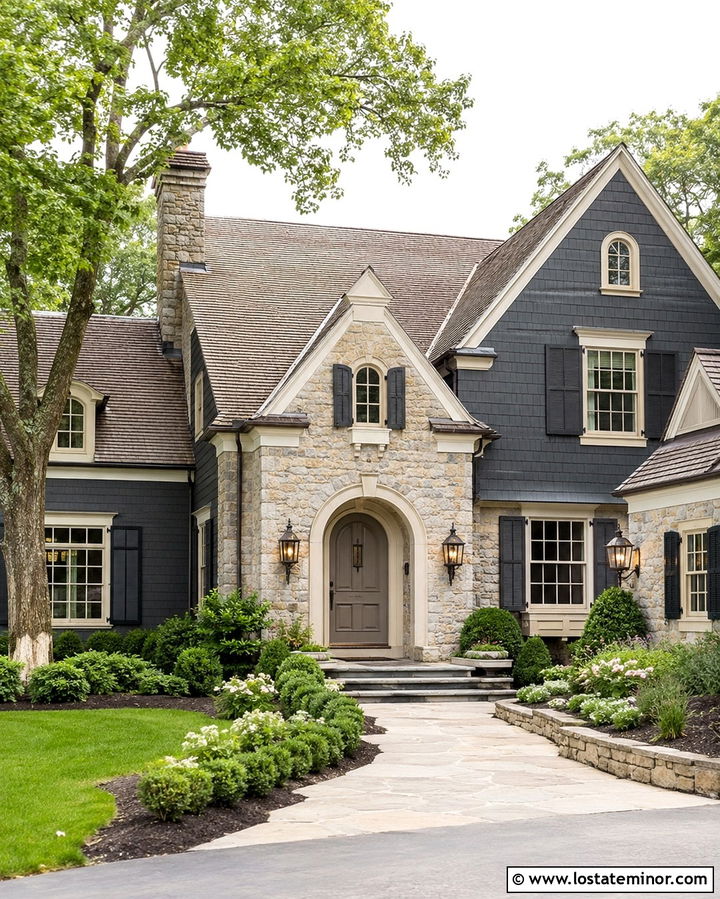 Slate Grey House With Taupe Front Door - 30 Slate Grey House Design With Entry Door Ideas