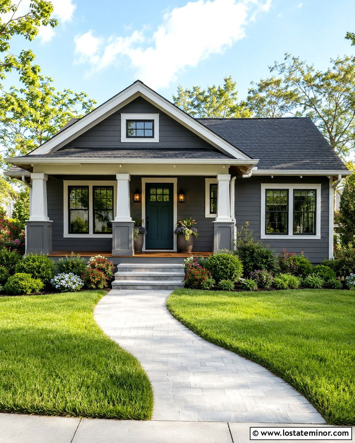Slate Grey House With Teal Door And Cream Trim - 30 Slate Grey House Design With Accents Ideas