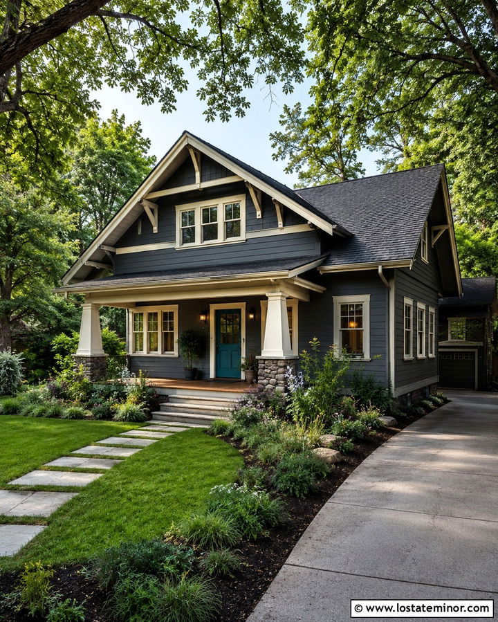 Slate Grey House With Teal Front Door - 30 Slate Grey House Design With Entry Door Ideas