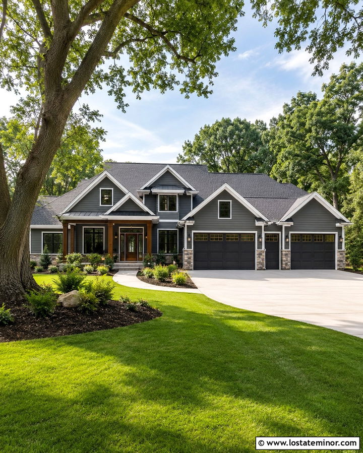 Slate Grey House With Three Car Garage - 30 Slate Grey House Design With Garage Door Ideas