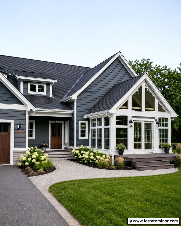 Slate Grey House With Three Season Sunroom - 30 Slate Grey House Design With Sunroom Ideas