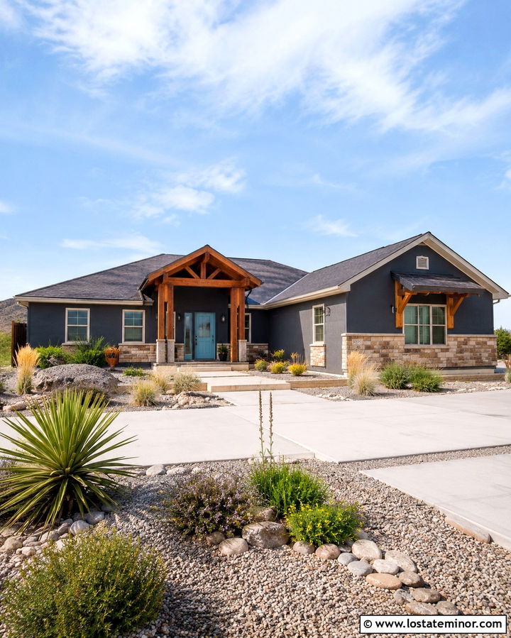 Slate Grey House With Turquoise Front Door - 30 Slate Grey House Design With Entry Door Ideas