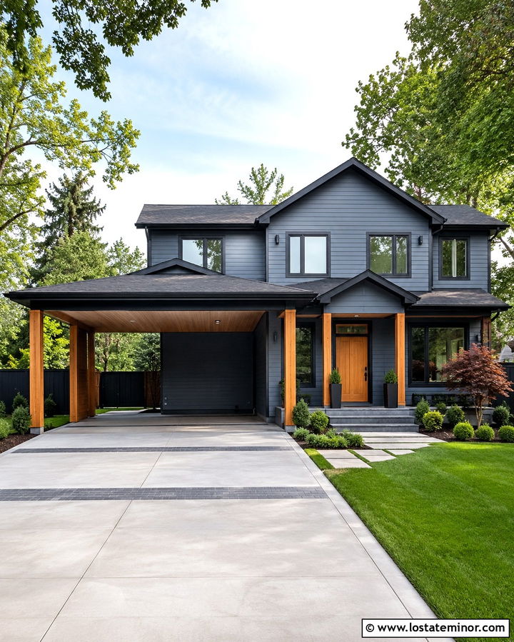 Slate Grey House With Two Car Carport - 30 Slate Grey House Design With Carport Ideas
