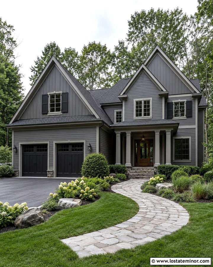 Slate Grey House With Two Tone Grey Trim - 30 Slate Grey House Design With Trim Ideas