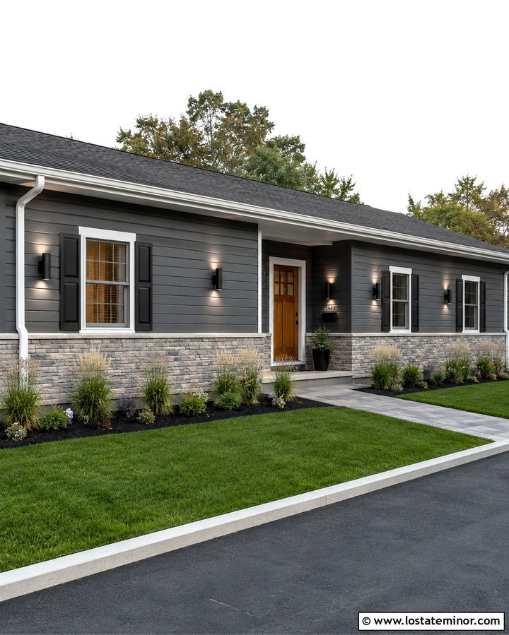 Slate Grey House With Up And Down Lights - 30 Slate Grey House Design With Lighting Ideas
