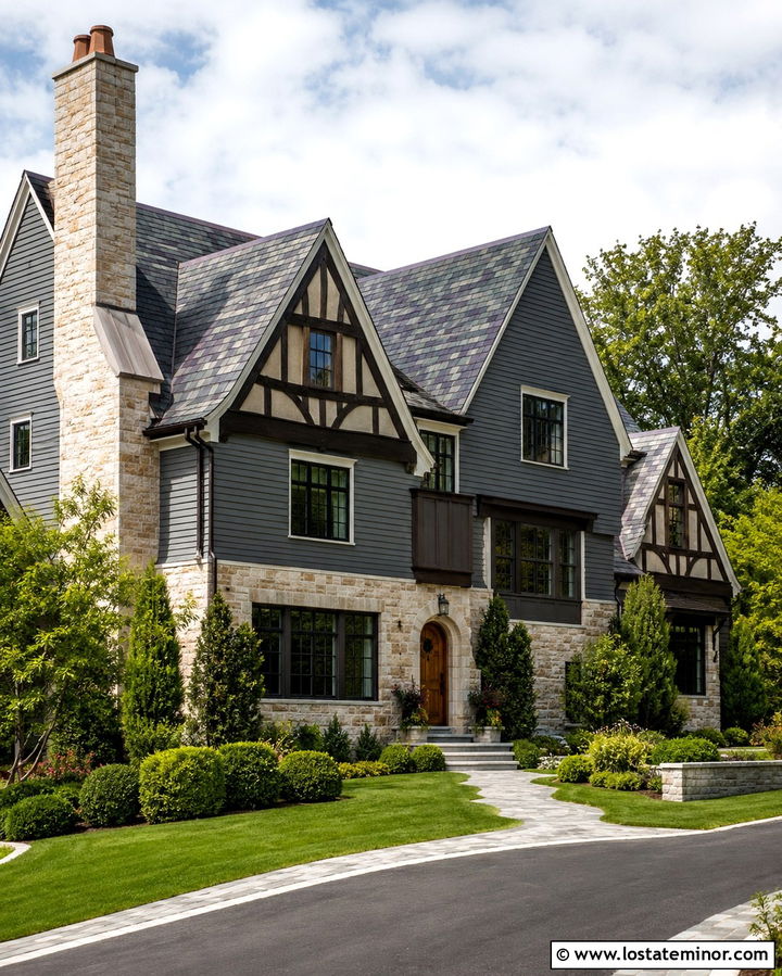 Slate Grey House With Variegated Slate Roof - 30 Slate Grey House Design With Roof Ideas