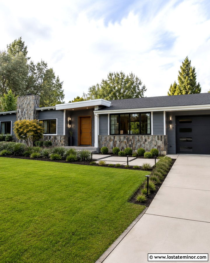 Slate Grey House With Vertical Stone Wainscoting - 30 Slate Grey House Design With Wainscoting Ideas