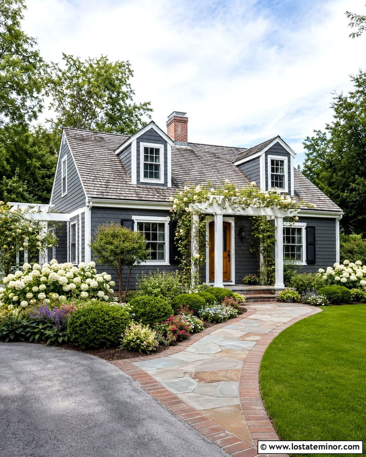 Slate Grey House With Vine Covered Pergola - 30 Slate Grey House Design With Pergola Ideas