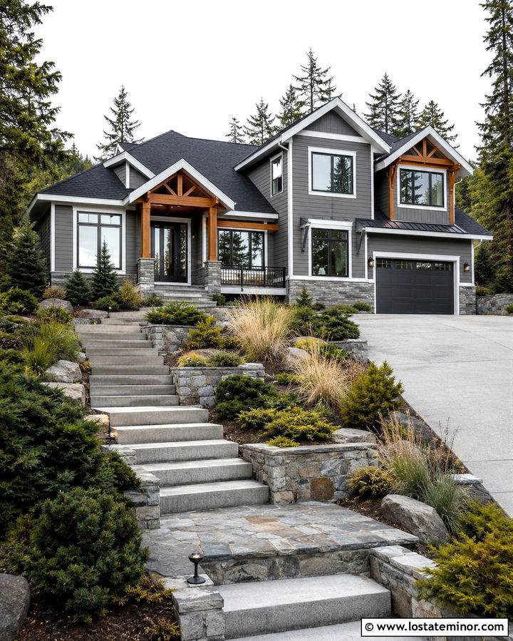 Slate Grey House With Walkway Steps - 30 Slate Grey House Design With Walkway Ideas