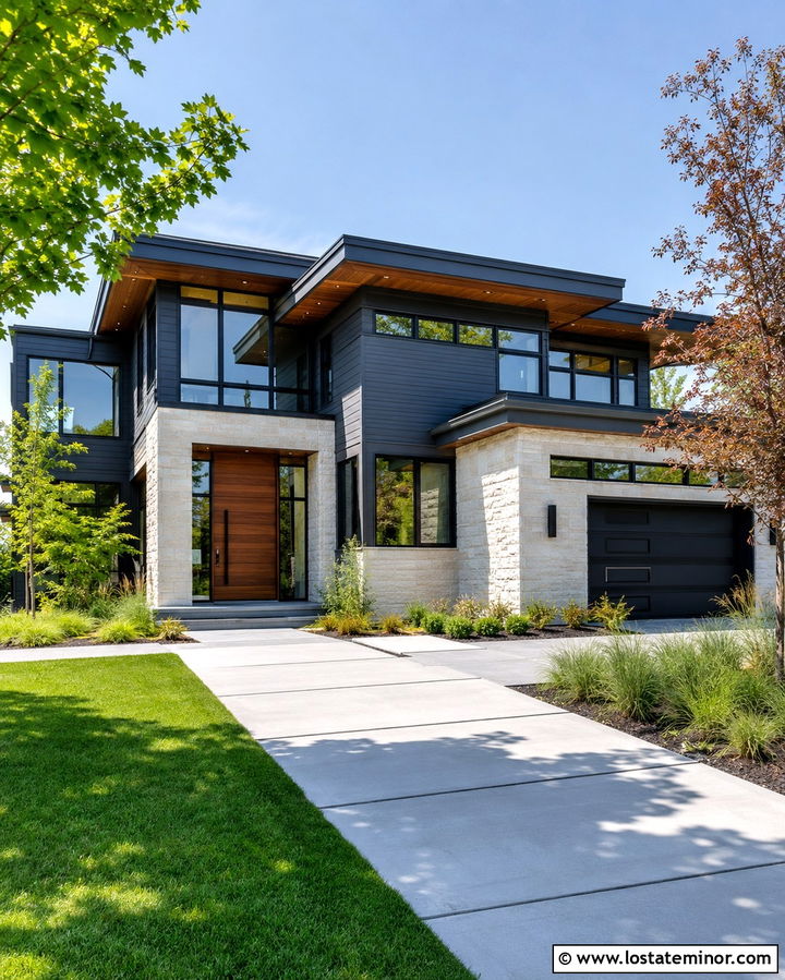Slate Grey House With Walnut Front Door - 30 Slate Grey House Design With Entry Door Ideas