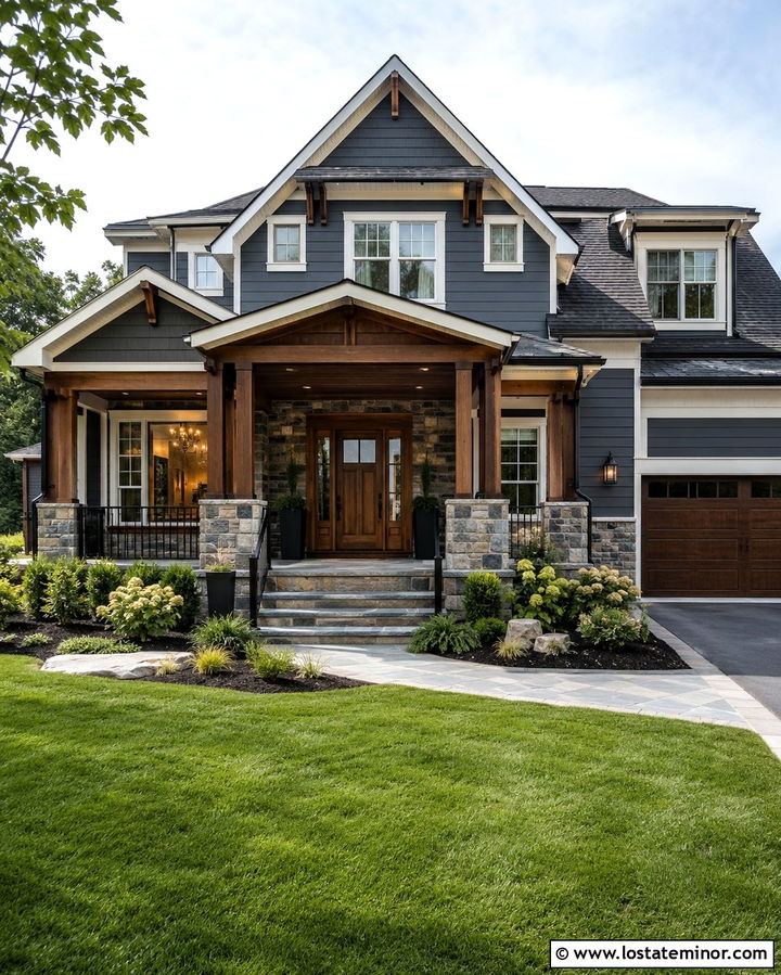 Slate Grey House With Walnut Porch Ceiling - 30 Slate Grey House Design With Porch Ceiling Ideas