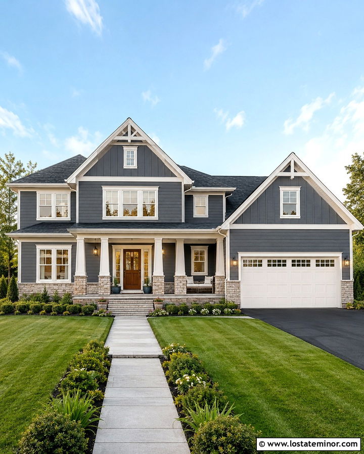 Slate Grey House With Warm White Porch Ceiling - 30 Slate Grey House Design With Porch Ceiling Ideas