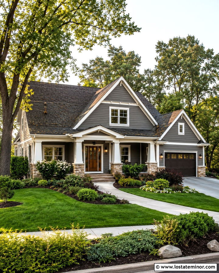 Slate Grey House With Warm White Trim - 30 Slate Grey House Design With Trim Ideas