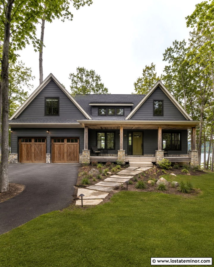 Slate Grey House With Weathered Wood Porch Ceiling - 30 Slate Grey House Design With Porch Ceiling Ideas