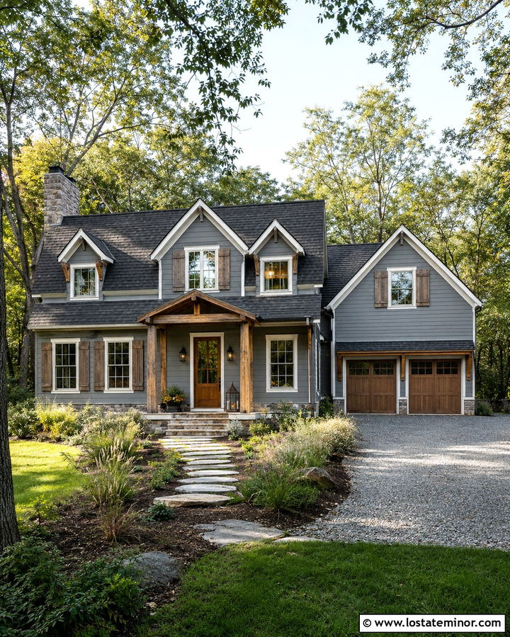 Slate Grey House With Weathered Wood Shutters - 30 Slate Grey House Design With Dormers Ideas