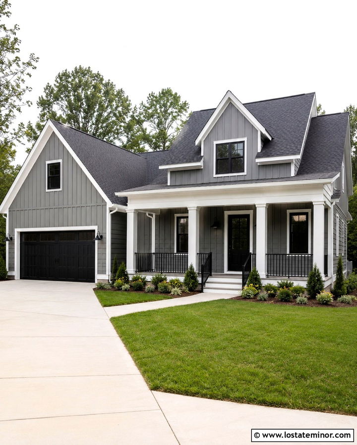 Slate Grey House With White And Black Trim - 30 Slate Grey House Design With Trim Ideas