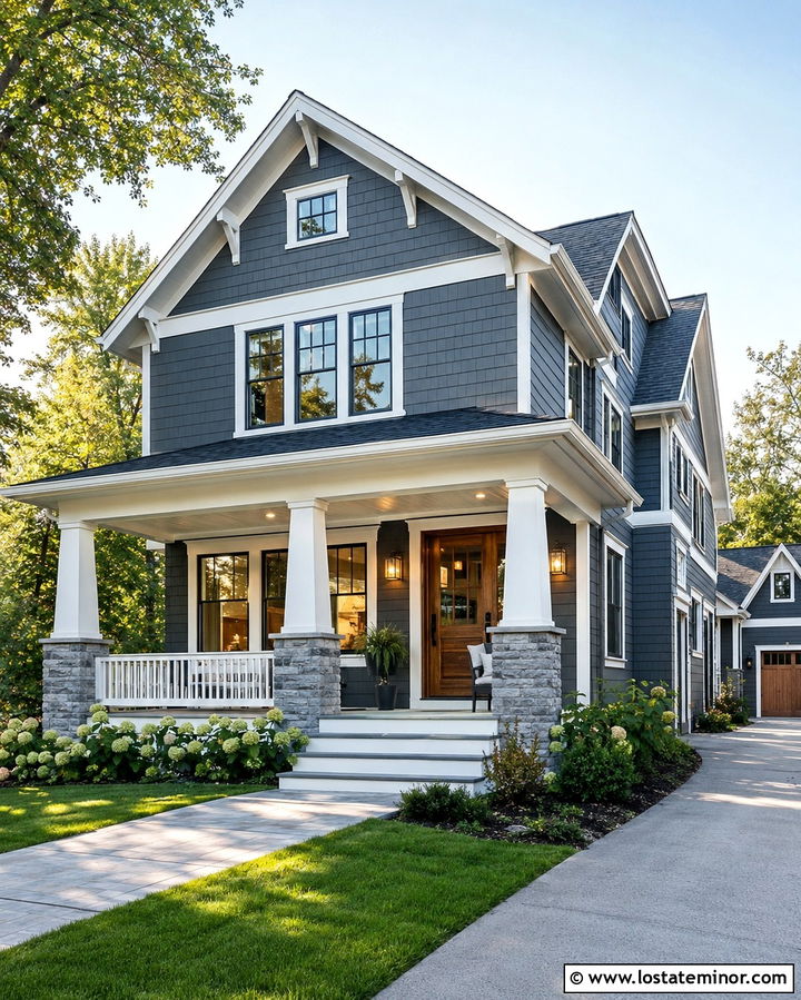Slate Grey House With White Beadboard Porch Ceiling - 30 Slate Grey House Design With Porch Ceiling Ideas