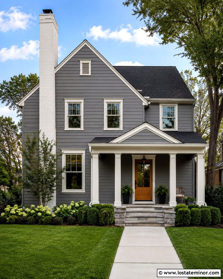 Slate Grey House With White Brick Chimney - 30 Slate Grey House Design With Chimney Ideas