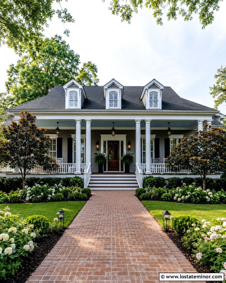 Slate Grey House With White Columns And Porch - 30 Slate Grey House Design With Front Porch Ideas