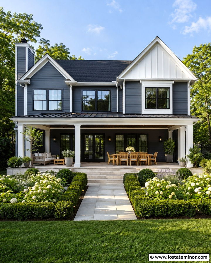 Slate Grey House With White Covered Patio - 30 Slate Grey House Design With Backyard Ideas
