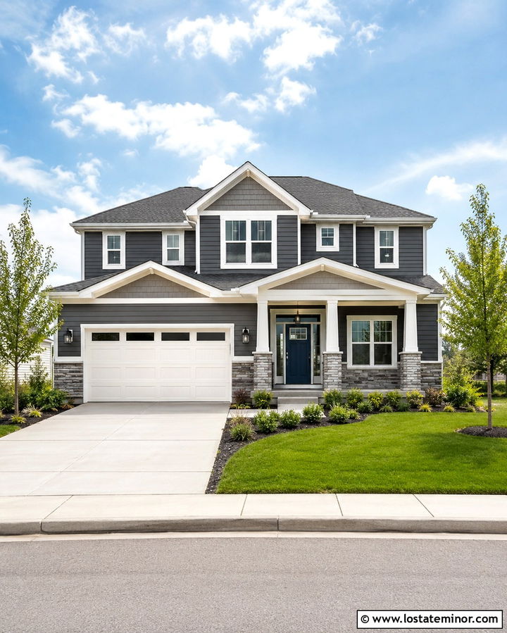 Slate Grey House With White Double Garage Door - 30 Slate Grey House Design With Garage Door Ideas