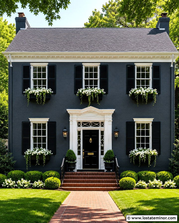 Slate Grey House With White Flowers In Window Boxes - 30 Slate Grey House Design With Window Boxes Ideas