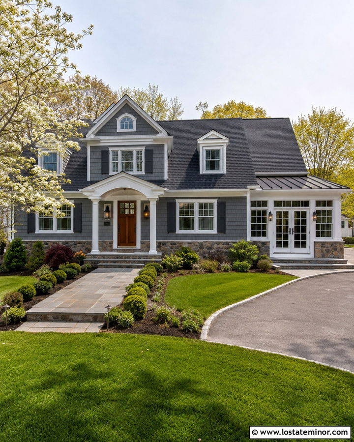 Slate Grey House With White Frame Sunroom - 30 Slate Grey House Design With Sunroom Ideas