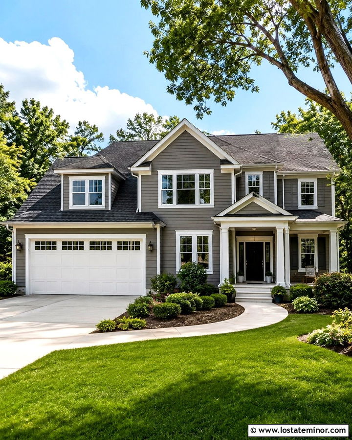 Slate Grey House With White Garage Door - 30 Slate Grey House Design With Garage Door Ideas