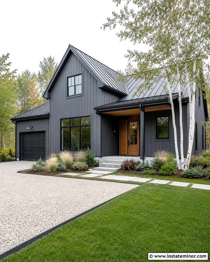 Slate Grey House With White Gravel Driveway - 30 Slate Grey House Design With Driveway Ideas