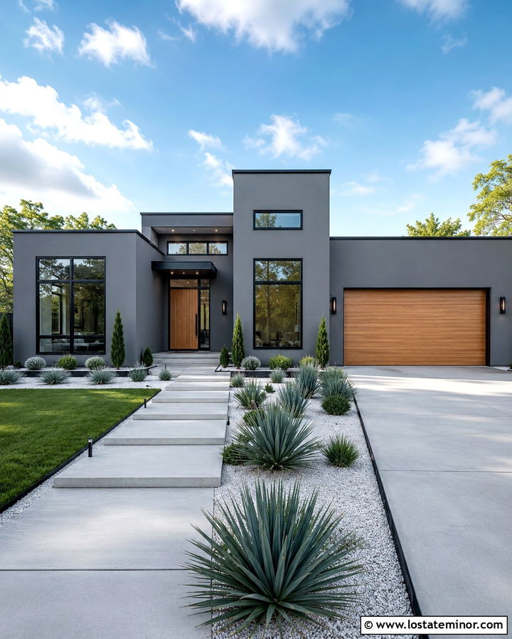 Slate Grey House With White Gravel Garden - 30 Slate Grey House Design With Landscaping Ideas