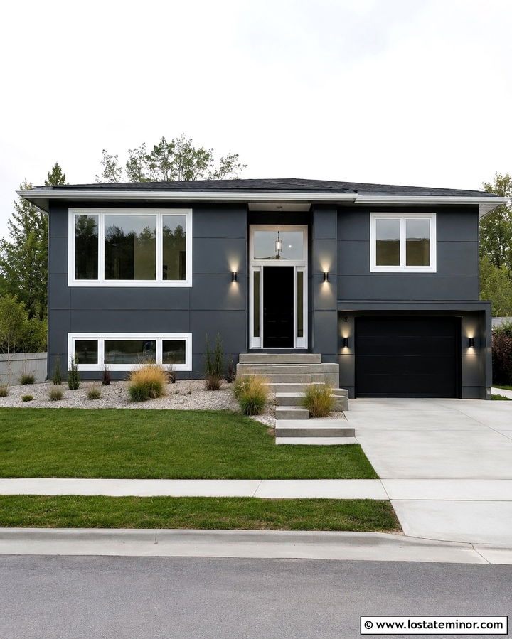 Slate Grey House With White Modern Sconces - 30 Slate Grey House Design With Lighting Ideas