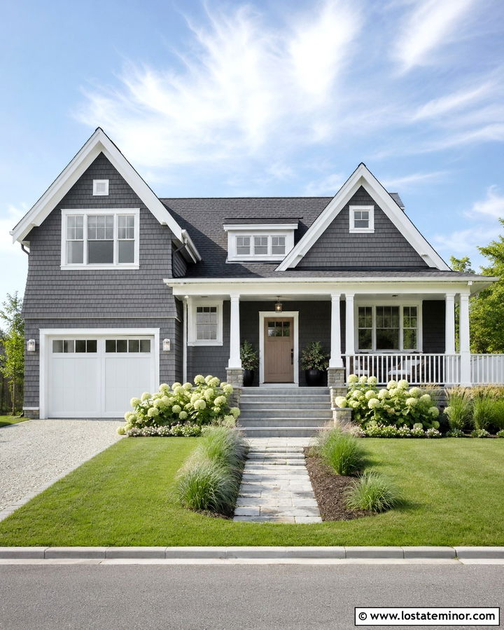 Slate Grey House With White Outdoor Lights - 30 Slate Grey House Design With Light Fixtures Ideas
