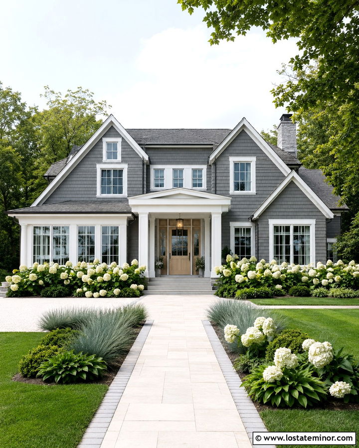 Slate Grey House With White Paver Walkway - 30 Slate Grey House Design With Walkway Ideas