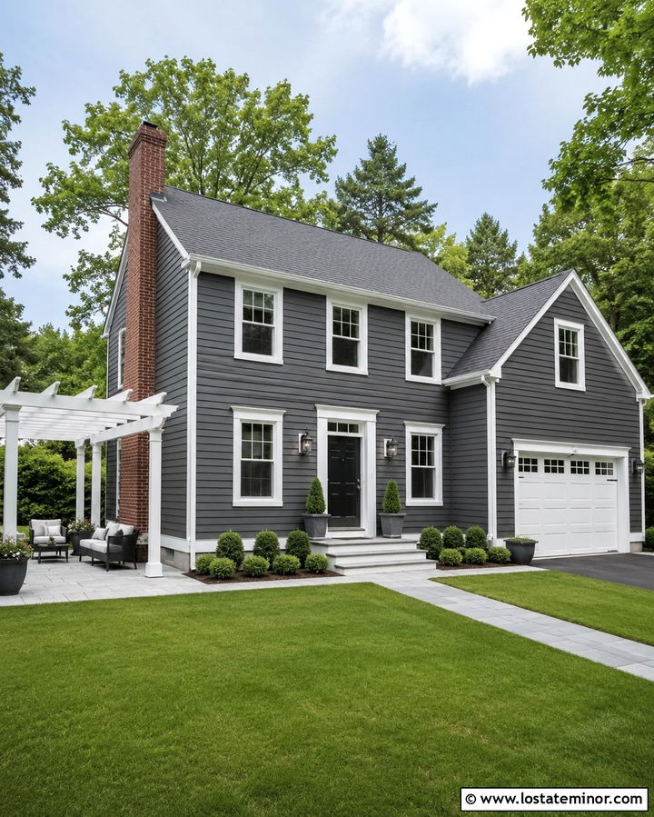Slate Grey House With White Pergola - 30 Slate Grey House Design With Pergola Ideas