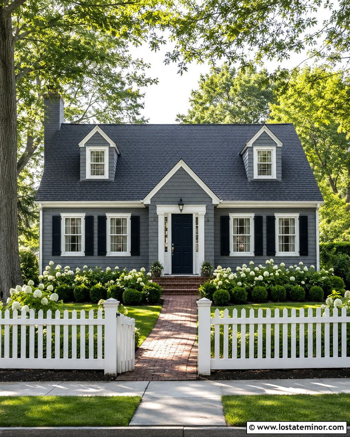 Slate Grey House With White Picket Fence - 30 Slate Grey House Design With Fence Ideas