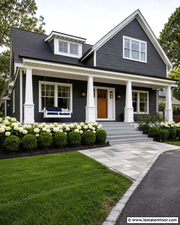 Slate Grey House With White Porch Swing - 30 Slate Grey House Design With Swing Ideas