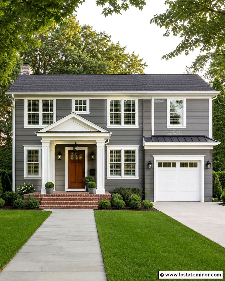 Slate Grey House With White Portico - 30 Slate Grey House Design With Portico Ideas