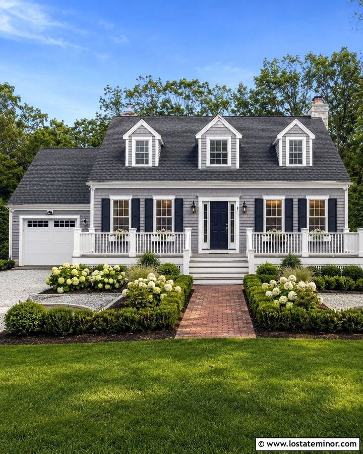 Slate Grey House With White Railing Deck - 30 Slate Grey House Design With Deck Ideas