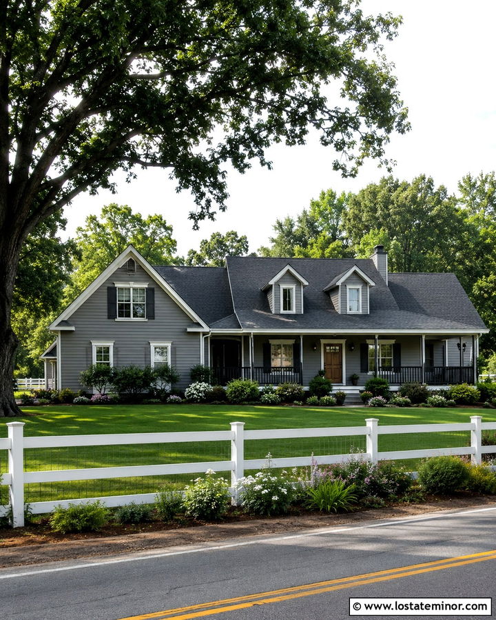 Slate Grey House With White Ranch Fence - 30 Slate Grey House Design With Fence Ideas